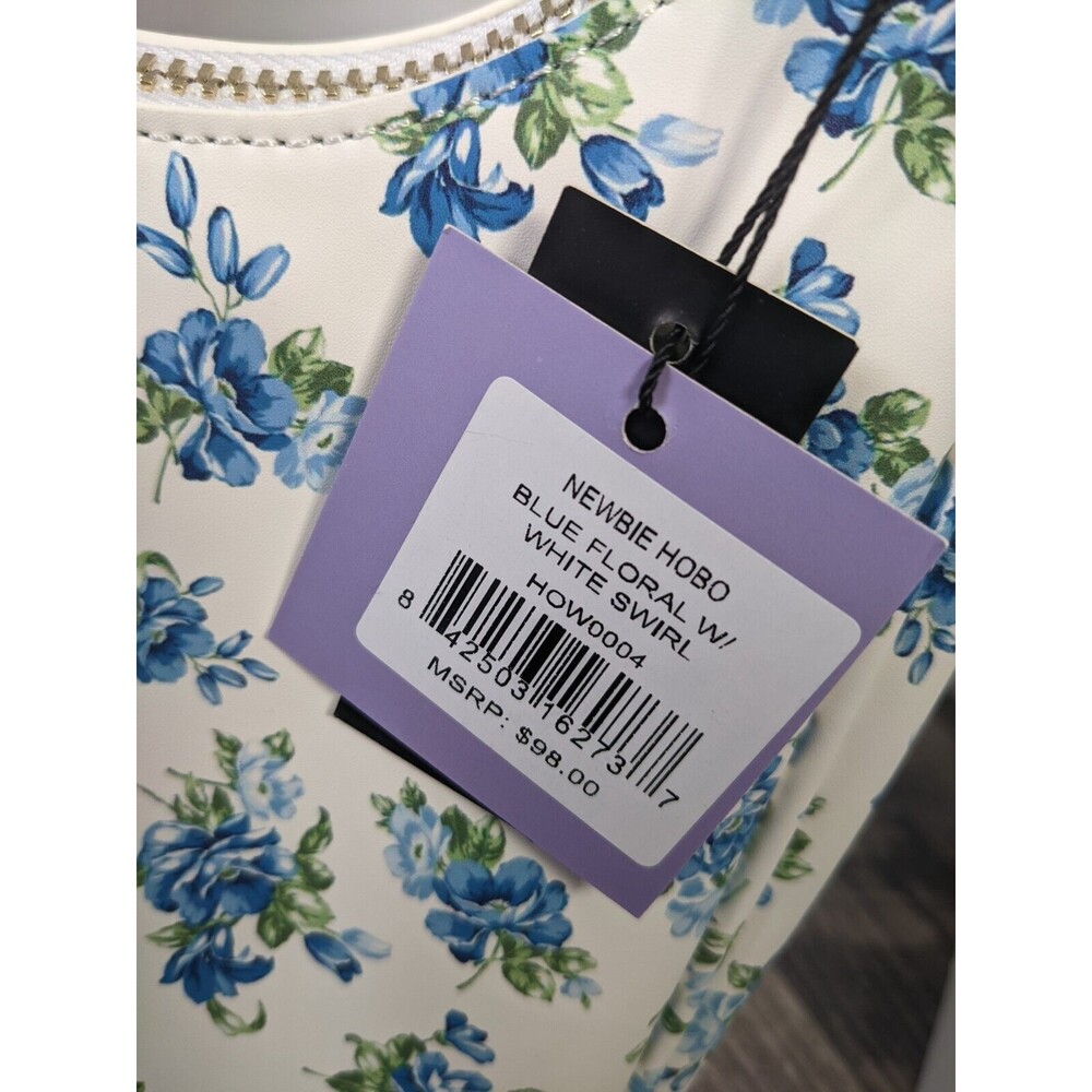 House Of Want Newbie Hobo Shoulder Bag White Blue Floral Vegan Leather NWT - Picture 7 of 12